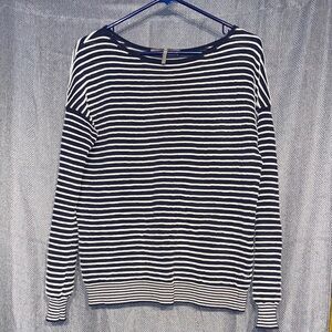 Halston Heritage Navy and White Striped Long Sleeve Top